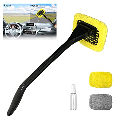 Brosse Nettoyage Voiture,Nettoyage Pare Brise Intérieur Brosse Chiffons Nettoyant Microfibre, Brosse de Nettoyage avec Manche Pliant pour Pare-Brise de Voitures Cover