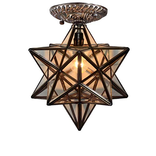 Bieye L10821 12-inch Moravian Star Tiffany Style Stained Glass Semi