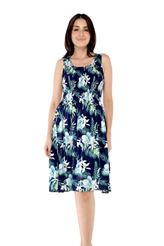 Image of Family Matching Hawaiian Clothes, Orchid Breeze Navy | Lightweight 100% rayon • Family matching outfits • Beach vacations • Luaus • Cruises • Family photos