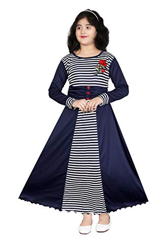 ULTRA TREND Girls Blue Lycra Blend Maxi/Full Sleeve Gown Party Dress
