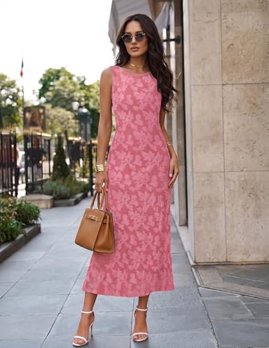 MEROKEETY Womens Summer Floral Maxi Dress 2026 Sleeveless Formal Bodycon Bridal Shower Elegant Wedding Guest Long Dresses, Dustypink, X-Large — view 3