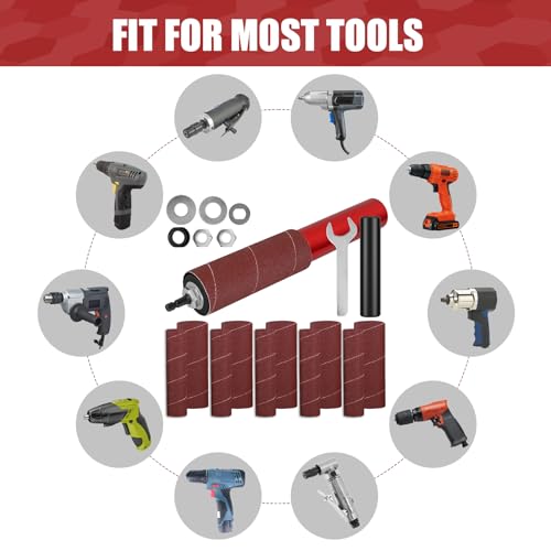 Image of Drum Sander Set, Portable Rubber Sanding Drum Spindle Sander Adapter, Hand-Held Spindle Sanding Drum with 120 Grit Sandpaper Drum, Sanding Sleeves Power Drill Driven Drum Sander