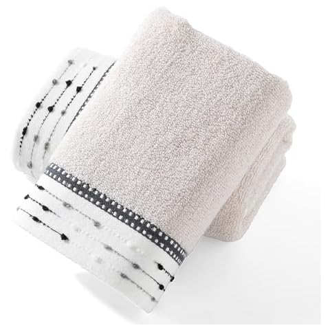 YiLUOMO Beige Hand Towels Tiny Furball Decorative Design Super Soft 100% Terry Cotton Highly Absorbent Hand Towel Set of 2 Everyday Use for Home Bathroom 13 x 29 Inch Cover
