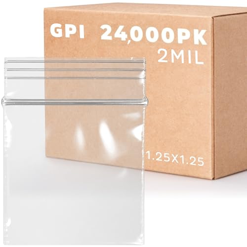 GPI 1.25" x 1.25" Tiny Zip Bags, 24000 Pack, 2 Mil, Reclosable Jewelry Bags