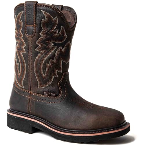 Image of EVER BOOTS Cowboy Boots Men Western Square Steel Toe Botas Vaqueras DB 10.5