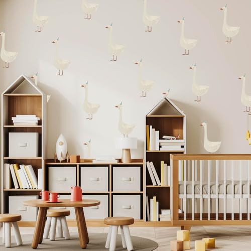 Image of White Goose Wall Stickers for Kids Bedroom - 4 Sheets 16 Pcs Cute Party Goose Decals Peel and Stick Baby Nursery Boho Wall Art for Boys Girls Playroom Bedroom Gift