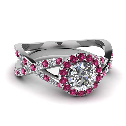 Image of Choose Your Gemstone Infinity Halo Round Diamond CZ Engagement Ring 925 Sterling Silver Round Shape Split Shank Engagement Ring Minimal Surprise Gifts for Ladies US Size 4 to 12