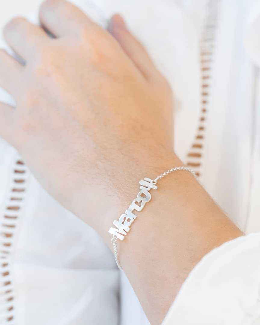 Pulsera Personalizable con Nombre Cactus en Plata de Ley | de Estilo Sofisticado | Regalo Ideal tanto para Cumpleaños, Amigas, como para el Día de la Madre
