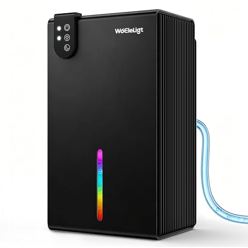 98 OZ Small Dehumidifier for Home 1000 Sq Ft, Quiet Dehumidifier with Drain Hose, Auto Shut-Off, Sleep Mode, 7-Color Light for Basement, Bedroom, Bathroom, Closet, RV (Pure Black)
