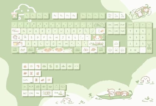 GK GAMAKAY 132 Keys Green White Keycaps Set, MOA Profile PBT Five-Sided Thermal Sublimation Cute Puppy Keycap for 61/68/75/80/84/87/98/104/108 Layout Mechanical Gaming Keyboard (Green)