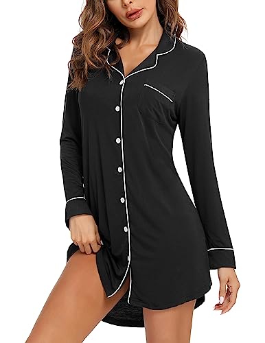 Image of Pjmlifecoco Nightgown for Women Button Down Sleepshirt Short /Long Sleeve Nightdress Soft Modal Sleepwear S-XXL
