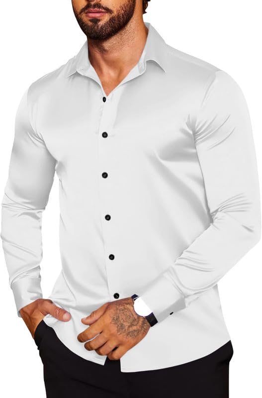 MADHAVISTA Men's White Satin Formal Shirt - Image 1