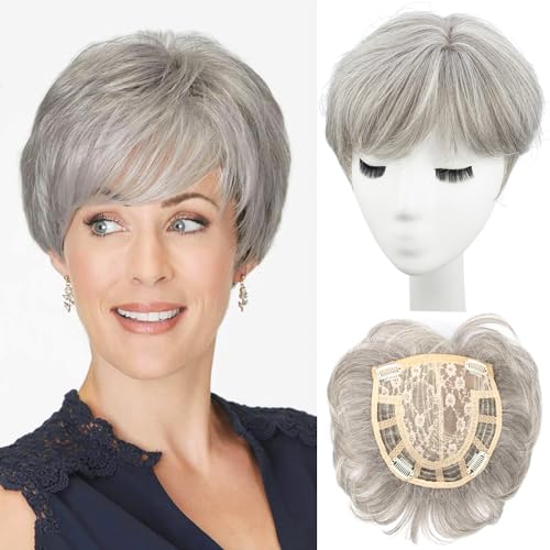 Image of PORSMEER Hair Toppers for Women Short Pixie Cut Pieces for Women with Thinning (Silver Grey)