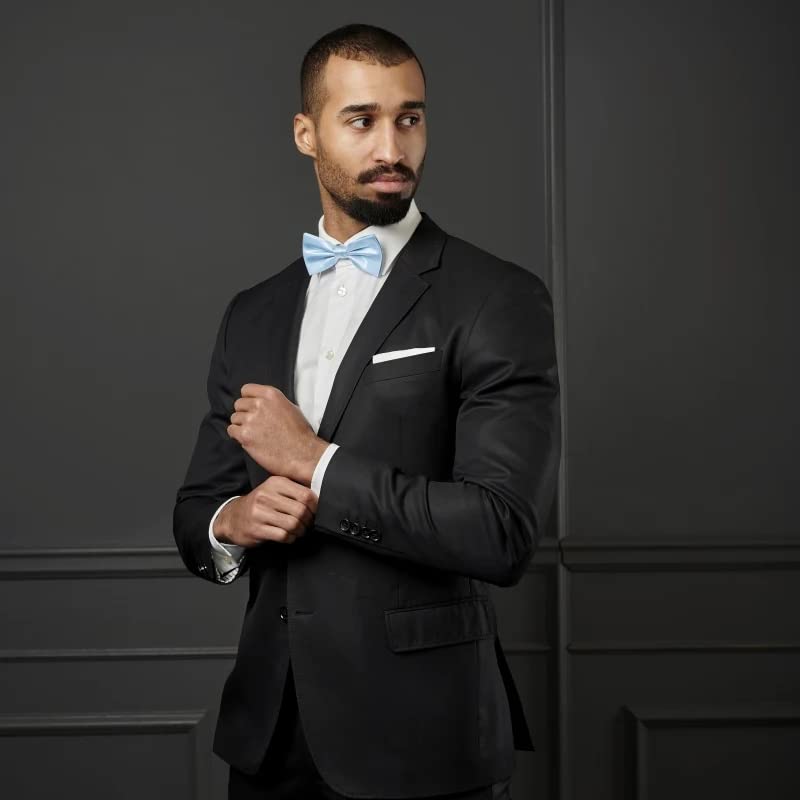 Image of HISDERN Bow Ties for Men Solid Color Pre-Tie Bow Tie and Pocket Square Set Classic Formal Tuxedo Bowties for Wedding Party