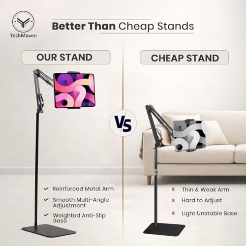 Image of Overhead Video Mobile Stand, New Extra Long Arm, 1 /4 inch Head 2 Way Base clamp, and Bracket for Mobile Phone, for, Overhead Video, Desktop,Bedroom, Office, Black (Overhead Stand for Reading)