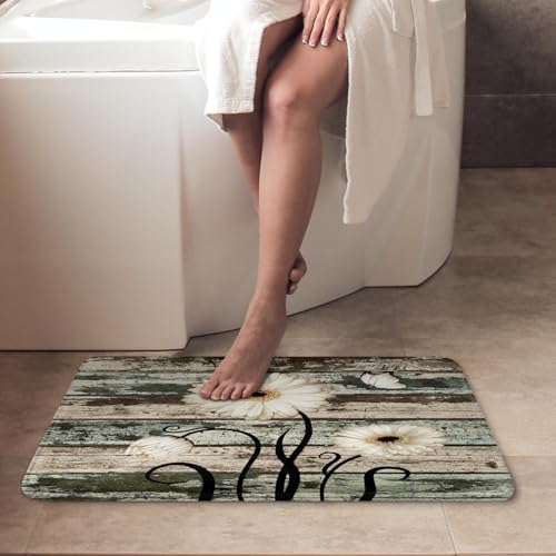 ArtSocket Vintage Flower Bathroom Set with Shower Curtain and Bath Rugs and Accessories,Daisy Wooden Non-Slip Shower Curtain Set,Bathroom Decor 3 Pcs by ArtSocket - Used condition - Image 6