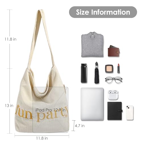 Image of Women Corduroy Tote Bag Hobo Casual Tote's Handbag Big Capacity Shoulder Bag with Pockets for Work