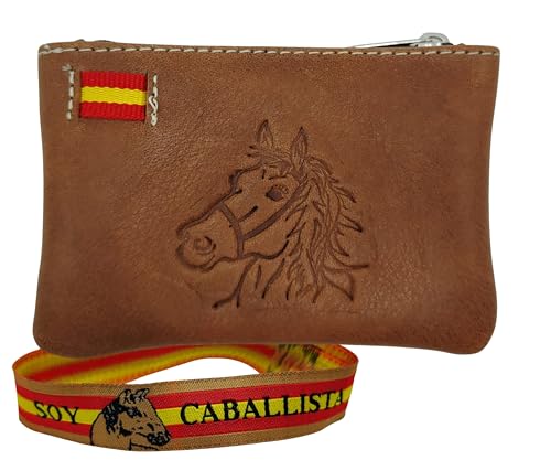 Pack Monedero de Piel con Caballo + Pulsera Soy Caballista | Hecho en España | Regalo Ideal para Amantes de los Caballos y la Equitación (Caballo)
