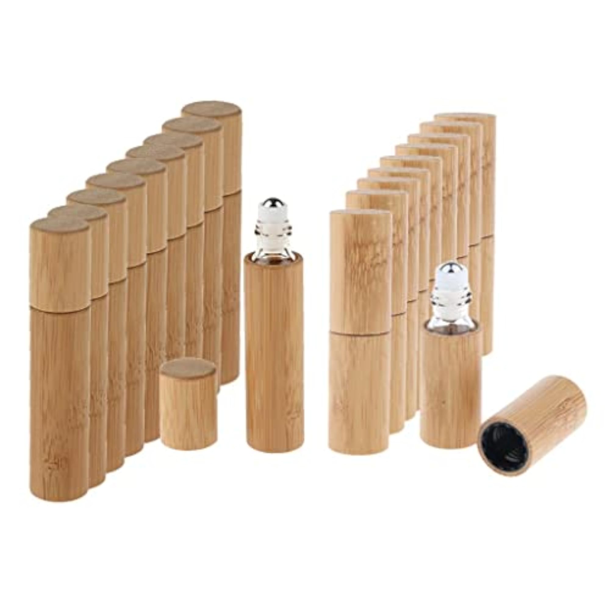 20 Pcs Handmade Bamboo Refillable Empty Essential Oil Makeup Roll on Bottle