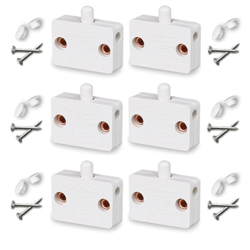 Switian Auto On/Off Cabinet Light Switch 1A 250V - 6 Pack Push Activated Door Sensor, Universal White Switch for Wardrobes, Pantries, Kitchen & Storage Units