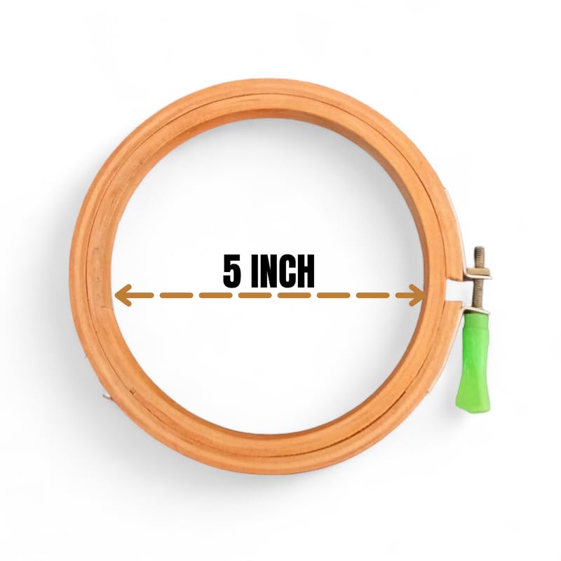 Image of ADW CRAFT'S 5 INCH Embroidery Wooden Hoop, Pack of 1, Round, Wooden & Plastic, Perfect for Craft Hoop Frame