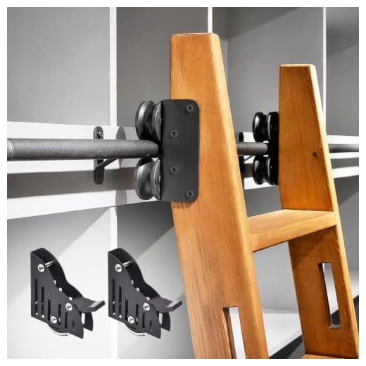 DIYHD 4FT Round Tube Sliding Library Hardware Rolling Full Set Track Kit(No Ladder), Floor Roller with Brake
