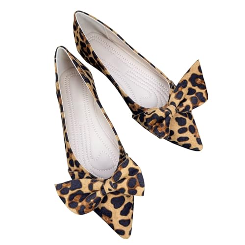 ChaiRong Zhou Women Elegant Bow Suede Shoes Slip on Low Heel Ballet Flats Lightweight Casual Dress Office House Shoes