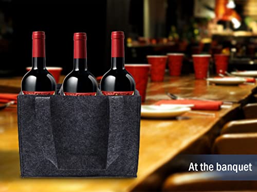 Hitopin Weinflasche Geschenk Tasche Wein Tasche 6 Flaschen Weinflaschen Geschenktüte Wiederverwendbare Waschbar mit abnehmbaren Teiler Flaschenträger für Reisen Party Strand Urlaub (Schwarz)