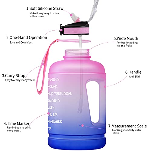 Bottle Bottle Large Half Gallon/64Oz Motivational Water Bottle With Straw& Handle (Pink Purple) #TOP2