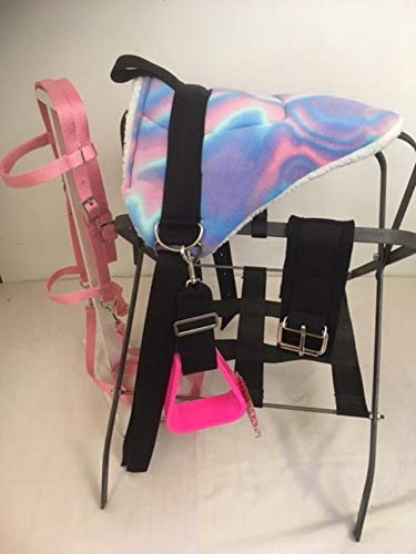 Party Ponies Miniature Horse/Small Pony Childrens Bareback Saddle Set - Pink Swirl - BITLESS Bridle