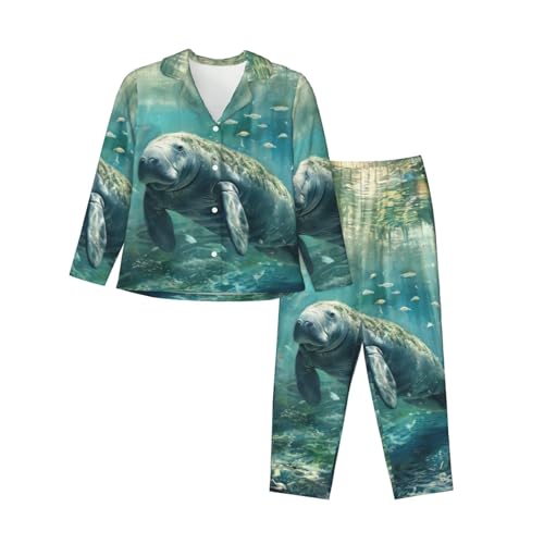 Pyjama femme manches longues Crazy Save imprimé lamantin contre le froid nocturne doux