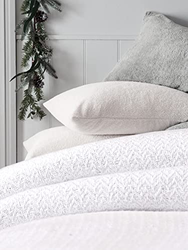Image of SASHAA WORLD Cotton Chevron Throw Blanket Handwoven with Fringes, XL Sofa Throw Blanket /Bedcover (170x250 cm, White)