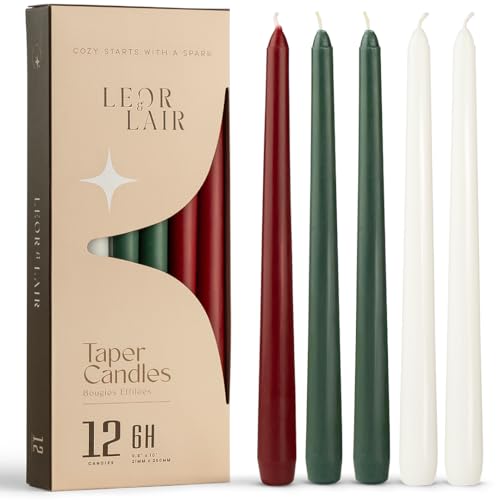 Leor & Lair 10 Christmas Taper Candles 12 Pack Red Green & White