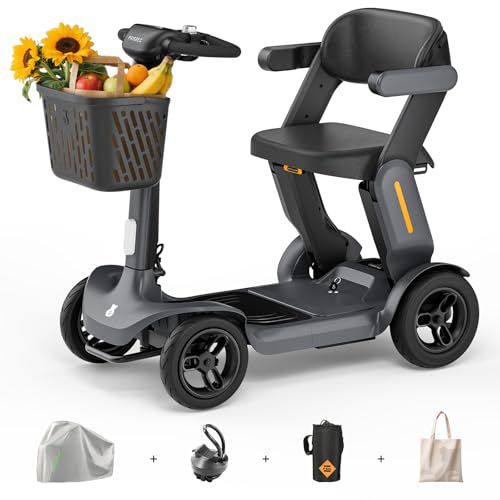 Paiseec S3 Foldable Mobility Scooter for Adults, Seniors - 25 Miles Range, 6 mph, Lightweight Mobility Scooter for Travel, Improved Safety, Large Wheels for Outdoor, LED Headlight, Basket