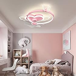Lampara Ventilador Para Niños FEHUN Ventiladores de Techo con Lámparas, Ventiladores de Techo para Niños con Luces para Dormitorio, Tranquila Luz de Techo de Ventilador de Dc con Remotas Reversibles 6 Velocidades Luz de Techo de V