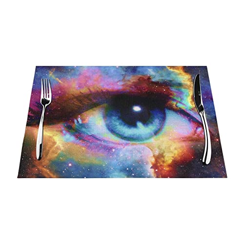 Manteles Individuales Tejidos de 1 a 6 Juegos de Ojos de Mujer con Estrellas, PVC, Lavable, para Mesa de Comedor de Cocina, 45 x 30 cm, 4 Piezas