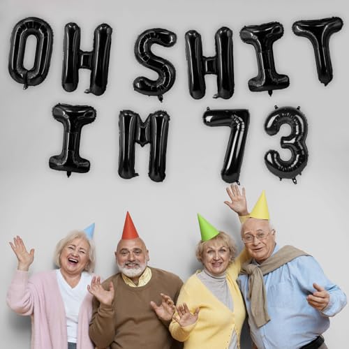 Image of Oh I'm 73! Latex Balloons 16 Inch Black Hallo Seventy Three Cheers to 73 Years Old Theme Decor for Man Woman Happy 73rd Birthday Party Photo Studio Prop Flag Decorations Favors Supplies