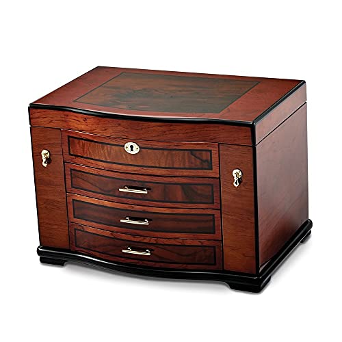 Diamond2Deal High Gloss Poplar Burlwood Inlay 3-Drawer Jewelry Chest