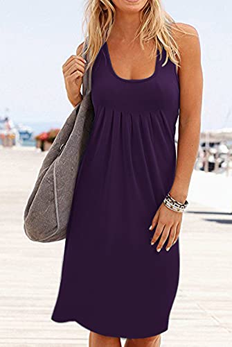 Image of Camisunny Women Casual Loose Tank Dresses Sleeveless Beach Vacation Dress Swing Pleated U Neck Fashion Soft