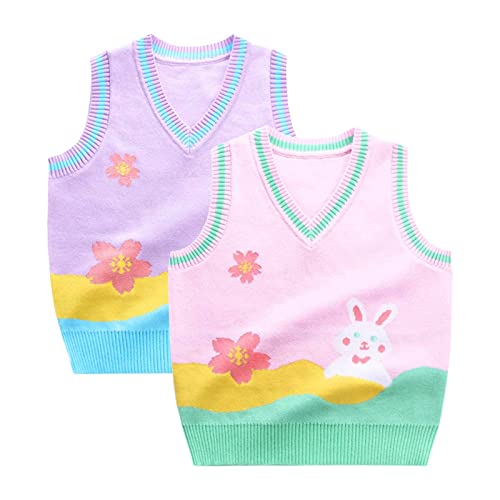Girls 𝐑abbit Sweater Vest Knit V-Neck Cute Print Sleeveless Pullover Kids Soft Warm Fall Winter Knitwear Tank Tops2