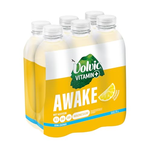 Volvic Vitamin+ Awake Zitrone – Erfrischungsgetränk mit Koffein, Magnesium und Vitaminen – Ohne Zucker und ohne Kalorien – 6 x 0,75 l