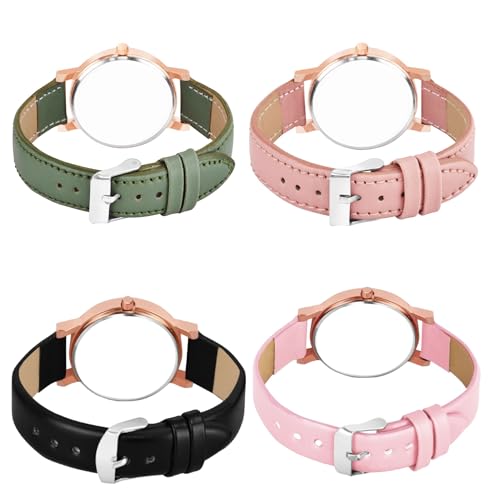 Image of Multicolor Flower Dial Leather Strap Gifts for Women Formal Girl's and Women's Watch Women's Analog Combo Watch for Women (Pack of 4)