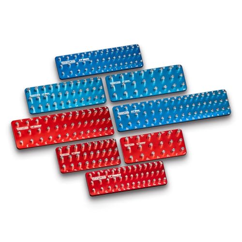 Westling USA Premium Aluminum Professional 8 Piece Socket Tray/Organizer Set, Holds 273 Standard and Metric Sockets (Red/Blue, 3 Row)