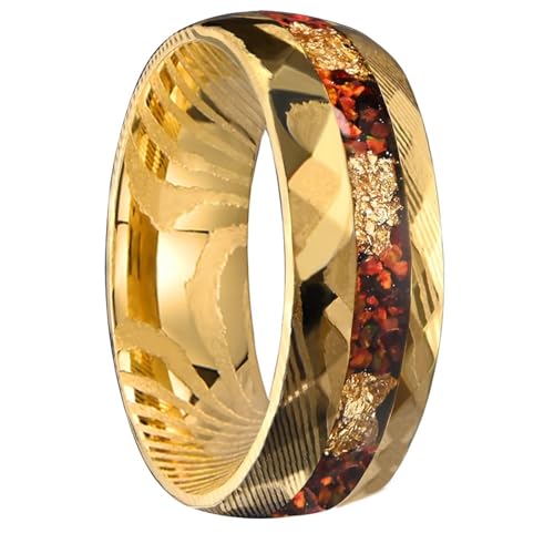 Bague tungstène Damas avec feuille d'or pour un mariage d'exception