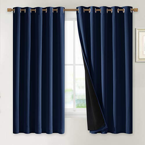 Image of NICETOWN 100% Blackout Curtain Panels, Thermal Insulated Black Liner Curtains for Nursery Room, Noise Reducing and Cold Blocking Drapes for Windows (Navy Blue, Set of 2, 70-inch Wide by 63-inch Long)