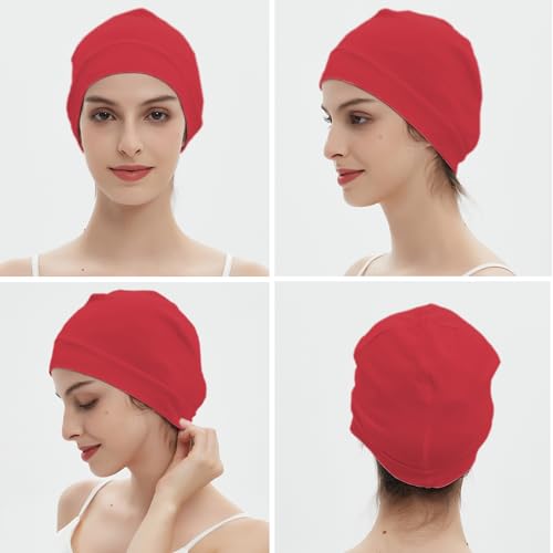 Image of vidsel 100% Cotton Skull Caps for Men Women Breathable Night Cap Sleep Hats Soft Lightweight Running Beanie Helmet Liner