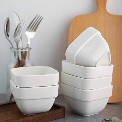 SAMSLE Ramekins 6 oz - Square Ramekins for Creme Brulee and Souffle, Porcelain Ramekins Oven Safe for Baking, Ramekins Bowl, Set of 6, White - Thumbnail 5