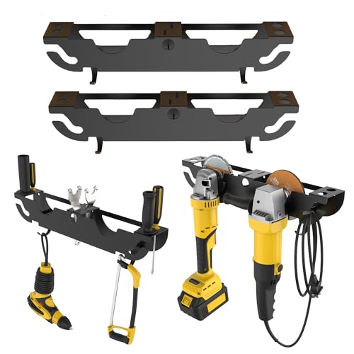 Angle Grinder Holder - Wall Mount Angle Grinder Bracket with Cord Hanger,4 Bay Storage Rack for Angel Grinders, Cutters, Polishers and Worksapce(2pcs)