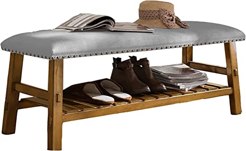 Banc à chaussures d'entrée en bois et coffre de rangement rétro avec coussin