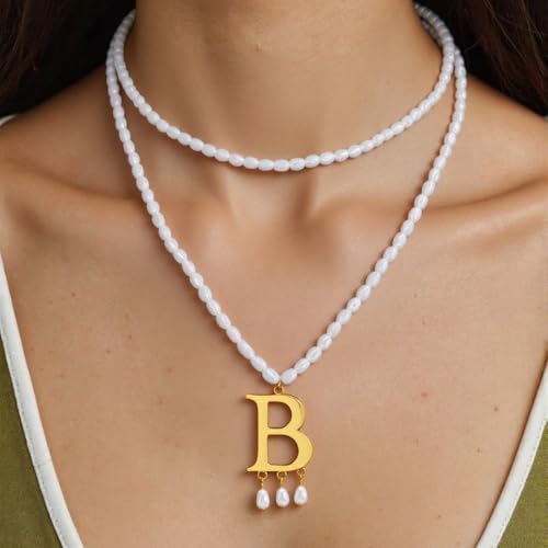 Anne Necklace Boleyn Layered Letter B Baroque Pearl Necklace Vintage Medieval Renaissance Tudor Necklace for Women Halloween Costume4